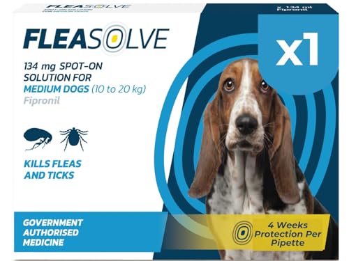 Dog Flea Treatment Medium Dog x 1 - Flea Treatment for Dogs Medium 10-20 kg - Spot-On Solution for Flea and Tick Control - FleaSolve 1 x Pipettes 1 x Doses