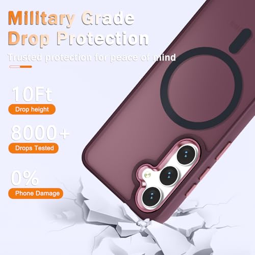 Image of for Samsung Galaxy S25+ Plus Case, Matte Magnetic Phone Case with 1 Screen Protector, Support for Magsafe, Translucent Frosted Shockproof Protective Cover for Samsung Galaxy S25+ Plus, Wine Red