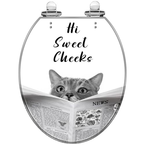 Round Toilet Seat Funny Cat Farmhouse Bathroom Decor Resin Toilet Seat with Quietly Close Quick Release Hinges Decorative Toilet Seat with Cover Easy to Clean and Install