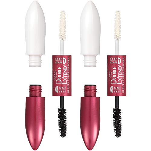 L'Oreal Paris Makeup Double Extend Tubing Mascara, Lengthening 2 Step Mascara, Smudgeproof, Black