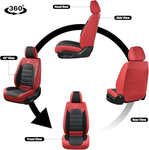Image of FLORICH Car Seat Covers Full Set, Leather Seat Cover, Front and Rear Seat Covers 5 Seats, Waterproof Car Seat Cushion Protector Accessories for Sedan SUV Pick-up Truck (Red&Black, Full Set)