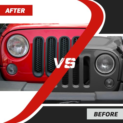 Image of Front Grille Mesh Inserts fit for Jeep Wrangler JK & JKU 2007-2017 Black Grill Mesh Front Grille Guard Clip-on Trim Covers Exterior Accessories