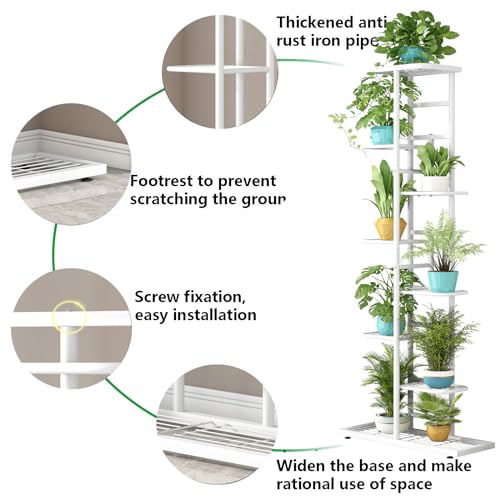 Image of LINZINAR Plant Stand Metal Indoor Outdoor 8 Tier 9 Potted Multiple Flower Pot Holder Shelf Indoor Outdoor Planter Display Shelving Unit for Patio Garden Corner Balcony Living Room