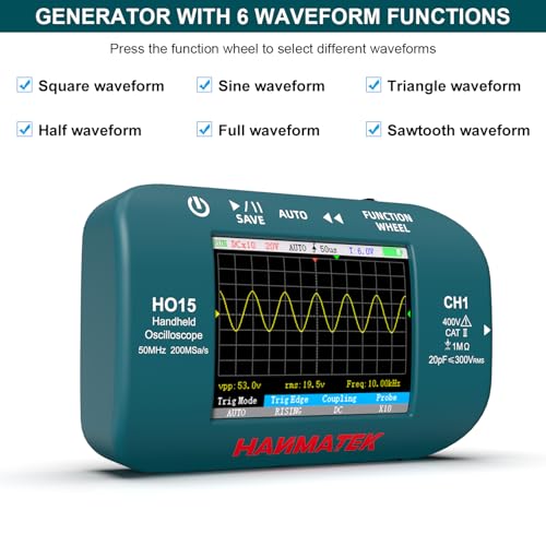Image of HANMATEK HO15 Handheld Digital Oscilloscope - 50MHz Bandwidth, 200MSa /s High-Precision Sampling, 2.8 inch TFT Display, USB Rechargeable, Signal Generator,Portable for Fieldwork