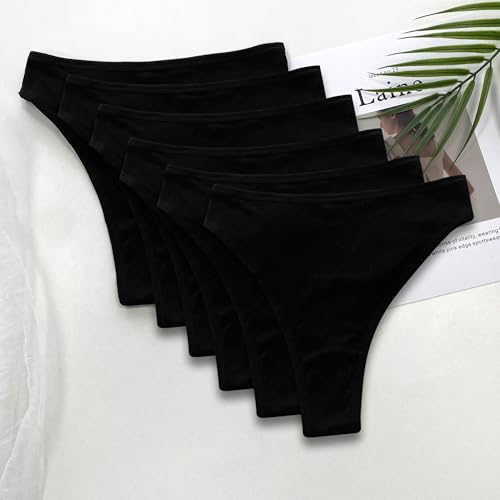 Image of High Waist Cotton Thongs Women Cotton Rib Thongs Panties 6pcs | Wironoat High Waist Cotton Thongs Women Cotton Rib Comfortable Soft Thongs Panties Pack 6