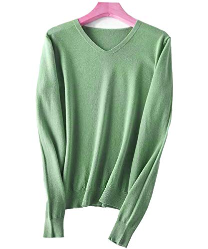 Vネック ニット セーター レディース 長袖 秋冬 服 カシミヤ カットソー オフィス 無地 ニットセーター レディース トップス ゆったり 大きいサイズ 春 秋 冬 ウールセーター グリーン