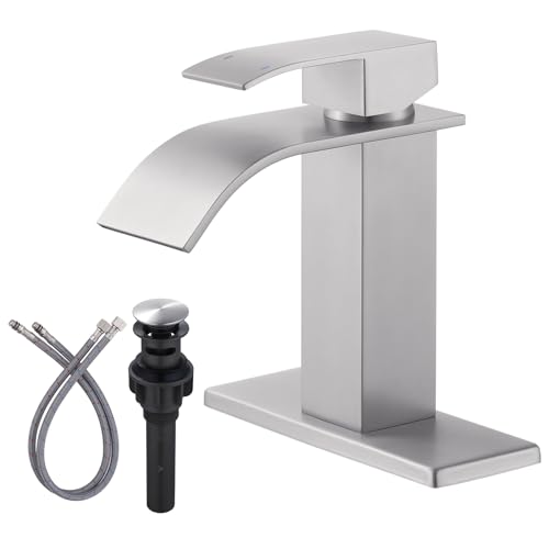 Waterfall Bathroom Faucet ARCORA Brushed Nickel, Single Hole