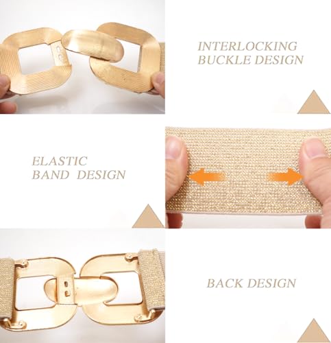 Initlove Women Wide Stretchy Belt Elastic Waistband Gold Buckle Waist Belt for Dresses4