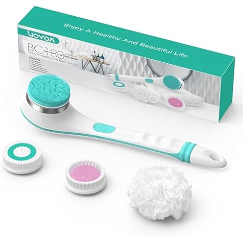 VOYOR Electric Body Brush Back Scrubber for Shower Rechargeable Exfoliating Bath Brush Powered Shower Brush with Non-Slip Long Handle Deep Cleansing, Exfoliation, Massaging Spin Brush BC100 (Blue) Cover