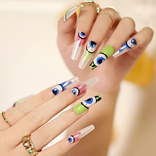 Kamize Halloween Gothic Press On Nails Tips Almond False Nails Coffin Acrylic Full Cover Funny Fake Nails For Women And Girls24Pcs Halloween4 #TOP20