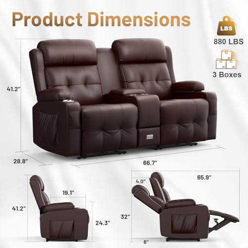 Image of Recliner Sofa Set, Home Theater Seating with Massage, Loveseat Recliner Couch and Recliner Single Chair with USB, Wall Hugger Reclining Movie Theater Chair with Cup Holders, Drawer for Gaming Room