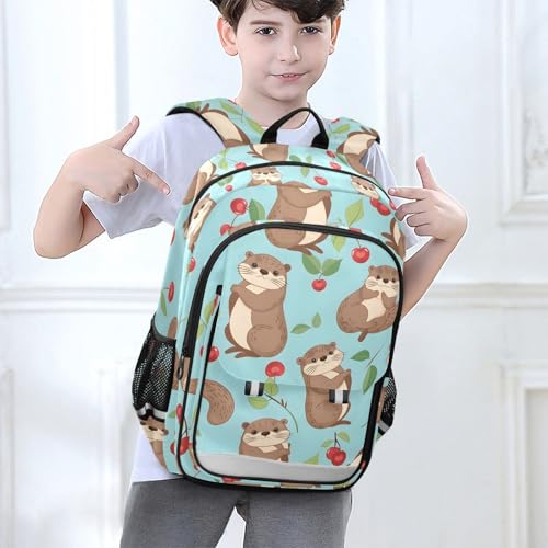 Sac à dos portable motif loutre et cerise style décontracté
