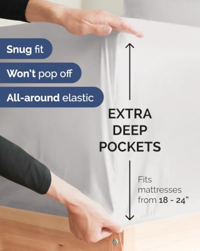 Image of Extra Deep Flex Top Split Head King Fitted Sheet - Hotel Luxury Single Fitted Sheet Only - Easily Fits 18 inch to 24 inch Mattress - Ultra Soft, Wrinkle Free w /Extra Deep Pockets - French Grey