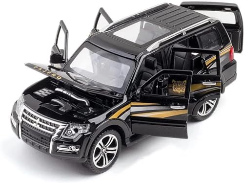 Image of 1:32 Scale Mitsubishi Pajero Metal Diecast Car for Kids, Unisex, 3 Years and Up, Black, Openable Doors, Sound, Light Effects, Pullback Function
