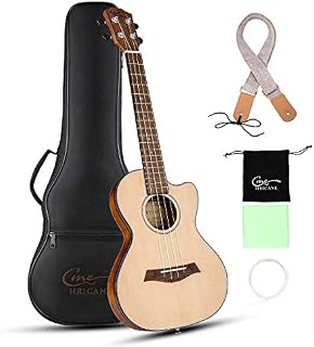 Hricane Cutaway Tenor Ukulele 27 Inch Extra Slim Light Spruce Top Travel Ukulele