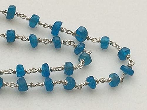 Chaîne chapelet en apatite néon et argent 925 fait main pour bijoux