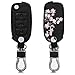 Produktbild kwmobile Autoschlüssel Hülle kompatibel mit VW Skoda Seat 3-Tasten Autoschlüssel - Kunstleder Schutzhülle Schlüsselhülle Magnolien Rosa Weiß Schwarz