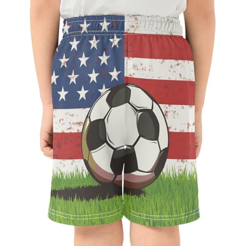 DOMIKING Flag Soccer Grass Kids Shorts Pull-on Boys Shorts with Elastic Waist Casual Athletic Pants for Outdoor Summer3