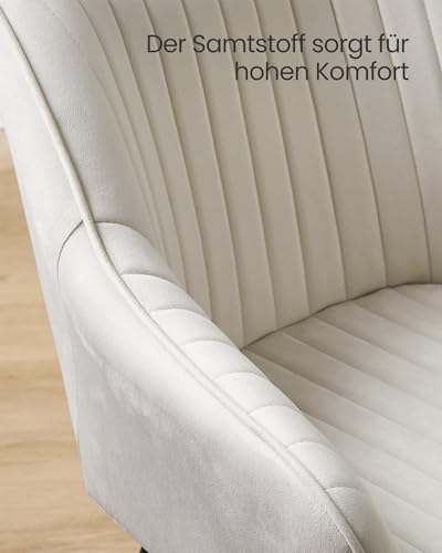 SONGMICS Esszimmerstuhl, Küchenstuhl, Sessel, Samt, Polsterstuhl mit Armlehnen, Loungesessel, bis 120 kg belastbar, Metallbeine, für Esszimmer, Küche, cappuccinobeige LDC087W01