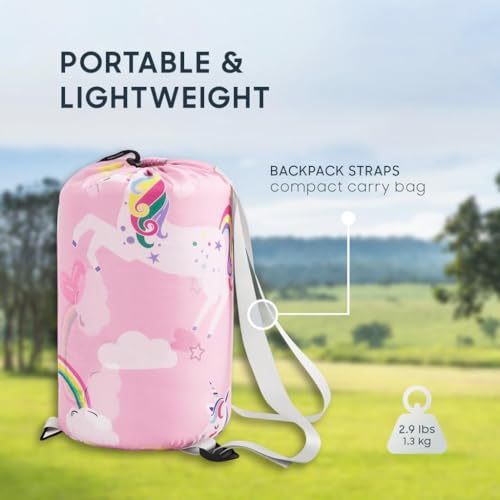Wake In Cloud - Bolsa de Dormir para Niñas, Niños Pequeños, Camping, Ligera, Compacta, Exterior para 3 Temporadas, Diseño de Unicornios y Nubes miniatura 4