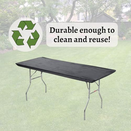 Image of Kwik-Covers 6' Rectangle Plastic Table Covers 30 inch x 72 inch, Bundle of 5 (Black)