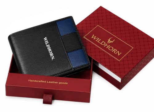 WildHorn Premium Genuine Leather Wallet for Men | RFID Blocking Bifold | 4 Card Slots, 2 Hidden Slots, 2 Cash Compartments, Coin Pocket (Black (PWH1023))