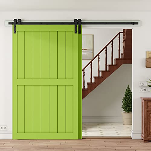 Ldb_Building 8Ft Sliding Bypass Barn Door Hardware Kit - For Double Door - One Piece - Single Track - Easy To Install (I Shape Hanger) #TOP13