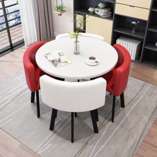 Image of Round Faux Marble Reception Table and Chairs Set, Dining Table Set for 4, Space Saving Reception Desk for Home and Apartment, Office, Conference Room, Lounge