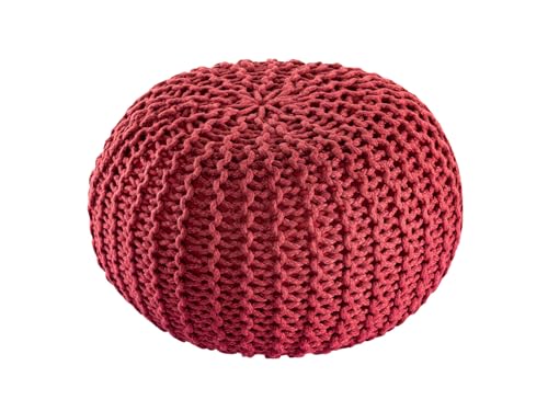 kreatives Wohnen Pouf Premium ø45cm Sitzhocker Strickpouf Innen Terrasse Pool Garten nachhaltig Rostbraun - Ruby Wine