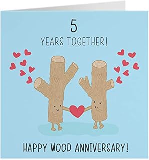Hunts England 5th Wedding Anniversary Card - Wood Anniversary - Tree Trunks - Iconic Collection - Standard Size - 148 x 148 mm