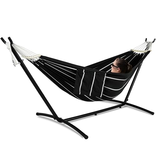Image of GAFETE Double Hammocks with Stand for Outside, Max 600lbs, (Darkness)