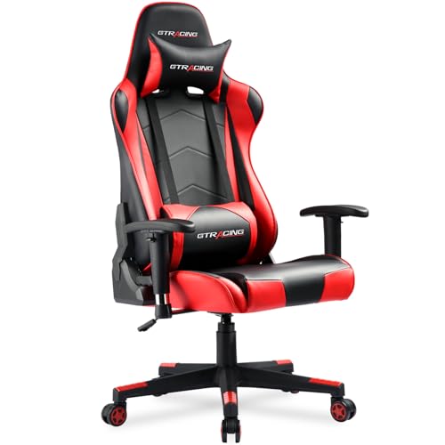 GTRACING Gaming Chair Racing Office Computer Ergonomic Video Game Chair Backrest and Seat Height Adjustable Swivel Recliner with Headrest and Lumbar Pillow Esports Chair (Red)