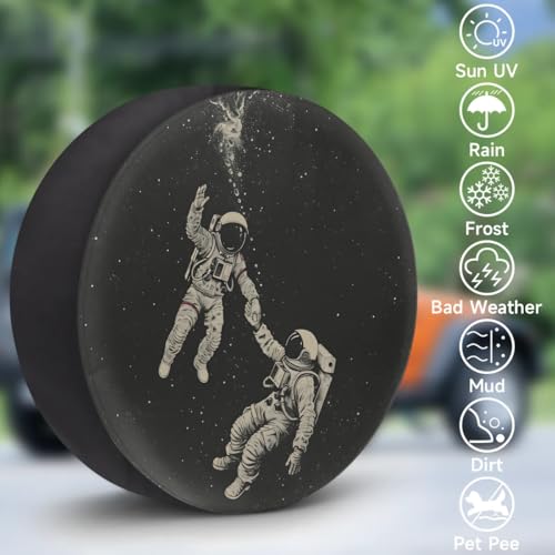 Image of Spare Tire Cover for RV Trailer, Astronaut Pattern Tire Covers Universal Fit for Travel Trailer Camper Jeep RV SUV Truck Waterproof Wheel Cover (17 inch for Diameter 31 inch - 33 inch)