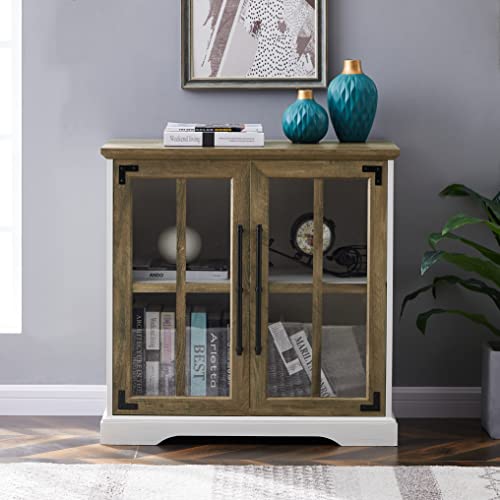 Okvnbjk Coffee Bar Cabinet, 32 Inch Accent Cabinet/Buffet Cabinet With Adjustable Shelves For Kitchen/Sideboard (Barnwood/White) #TOP2