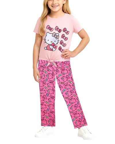 Image of Hello Kitty Girls Legging Set - 2 Piece Short Sleeve Graphic Tee Shirt for Girls and Matching Leggings for Kids Clothing Set