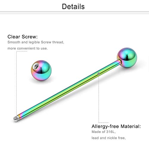 Dyknasz 9Pcs 14G Surgical Steel Industrial Barbell Earrings Arrow Screw Ball Cartilage Helix Piercing Body Jewelry For Women Men Black Rainbow Gold Silver Heart Twister Spiral Coil 38Mm #TOP1