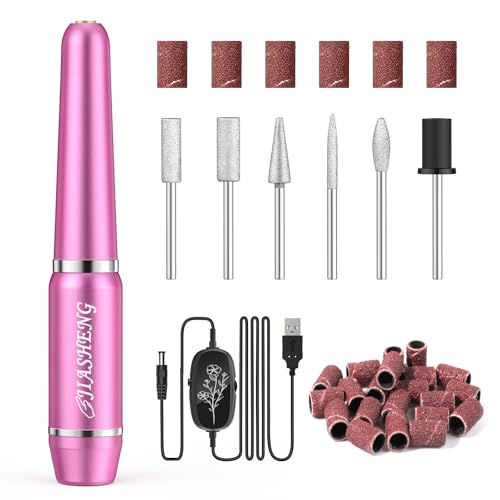 JIASHENG USB Electric Nail Drill – Portable Nail File Kit for Acrylic Gel, Rose Red