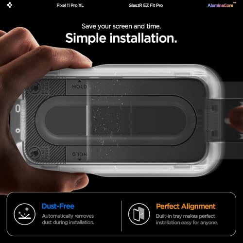 Image of Spigen GlasTR EZ FIT Pro Screen Protector for Pixel 11 Pro XL | Aluminum Enhanced 10H+ tempered glass, GlasTR EZ Fit auto align tray, 100% clarity, Original touch, Case-friendly, 2Pack