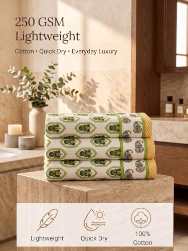 Image of Mafatlal Madhuban 250 GSM Cotton Bath Towels Pack of 3 | Premium Waffle Weave | 147 x 76 cm | Quick Dry | Everyday Use | Mint Green