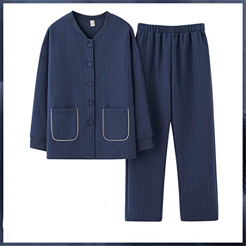 Disimlarl Women's Autumn And Winter Solid Color Cotton Three-Layer Thickened Warm Button Cardigan Pajamas4