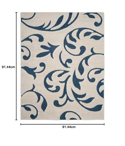 Image of Handwoven Microfibre 3D Rug for Living Room (Ivory & Blue, 3 X 3 Feet (Square), Microfibre)