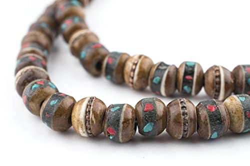 The Bead Chest Brown Inlaid Yak Bone Mala Beads (8mm)