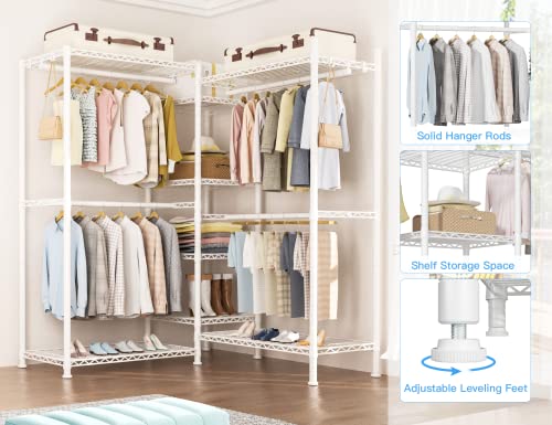 Ulif E4 Wire Garment Rack, Metal Free Standing Closet Organizer And Storage System, Heavy Duty Clothing Wardrobe With 8 Shelves And 4 Hanger Rods, Max Load 920 Lbs, 71.6”W X 14.5”D X 79.3”H, White #TOP2
