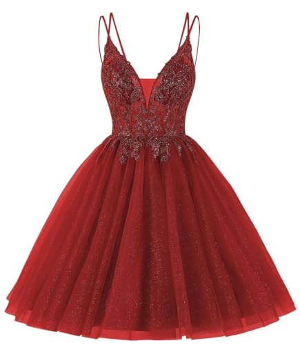 Robe de soirée courte rouge en perles de créateur pour bal T52