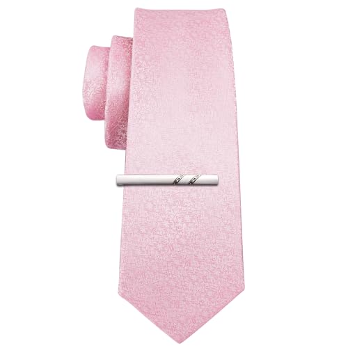 Image of Barry.Wang Blush Pink Ties for Men Floral Tie Necktie and Tie Clip Wedding Business Flower Solid Color Formal