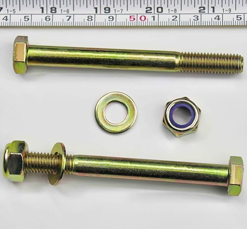 Image of M10 x 100mm Hex Bolt and Nylon Lock nut Flat Washer Assortment Kit by Color Galvanization,Alloy Steel,Grade 8.8.(8pcs Pack),4-1 /5 inch Axle rods for 103-3168 Mower Wheel Bolt, by Metalsuberg