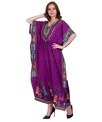 Tengru Women African Kaftan Maxi Swimsuit Beach Cover Up Nightgowns Sleepshirt Loungewear Casual Dress Ladies Dashiki Caftan Free Size (Magenta) #TOP5