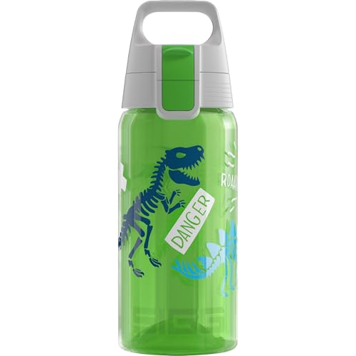 SIGG - Trinkflasche Kinder - Viva One Jurassica - Für Kohlensäurehaltige Getränke Geeignet - Auslaufsicher - Spülmaschinenfest - BPA-frei - Sport & Schule - Grün mit Dinosaurier - 0,5L