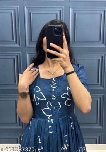 Image of Modestouze Attires Women's Paisley Pattern Rayon Midi Dress with Half Puff Sleeve Round Neck Calf Length and Pull On Closure Type