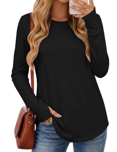 JUSTFASHIONNOW Womens Cotton Long Sleeve Shirts with Thumb Holes Tunic Tops - image 1